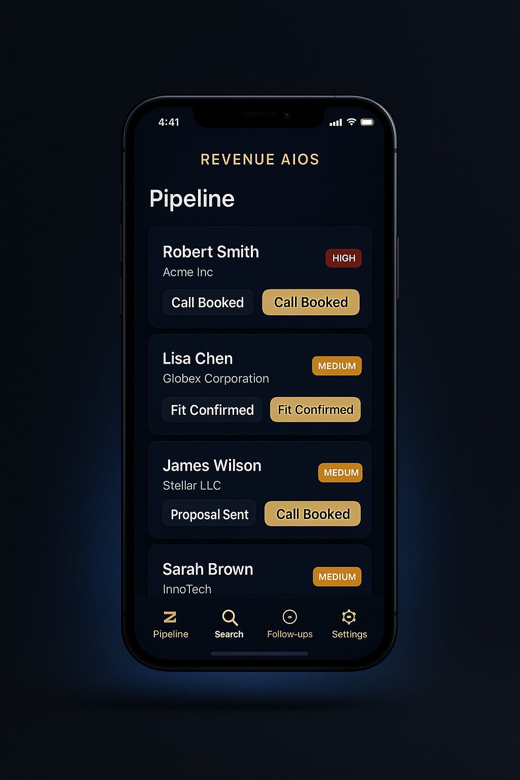 Revenue AIOS mobile CRM app on iPhone