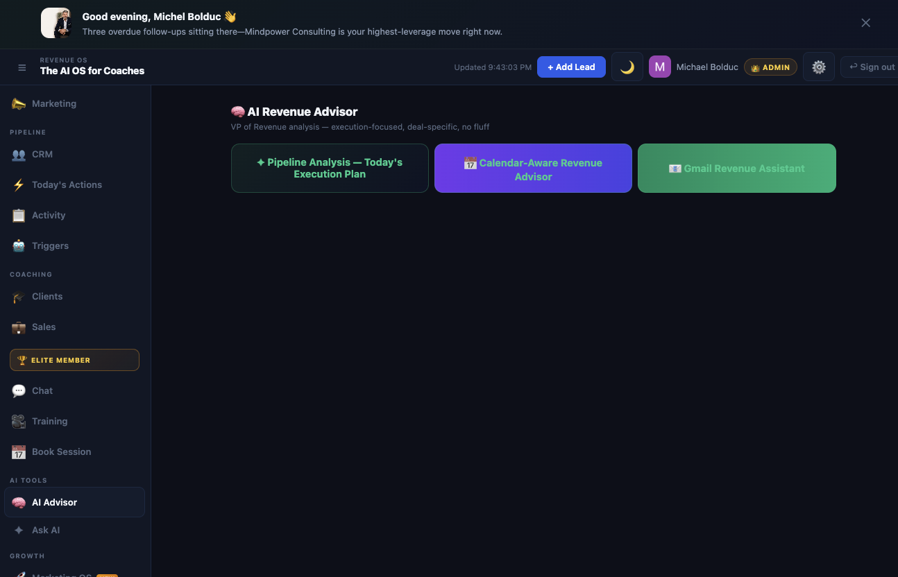 AI Revenue Advisor — pipeline analysis, calendar awareness & Gmail assistant
